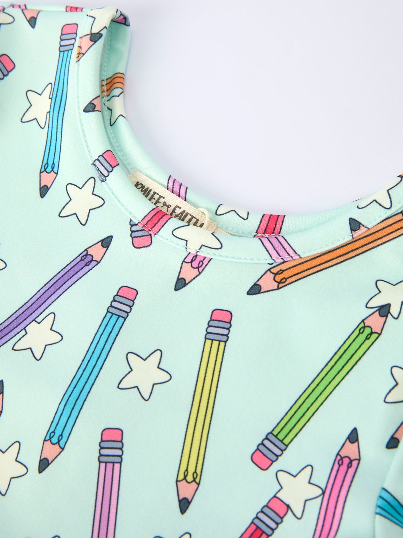 Back To School Pencil Print Girls Dress Short Sleeve