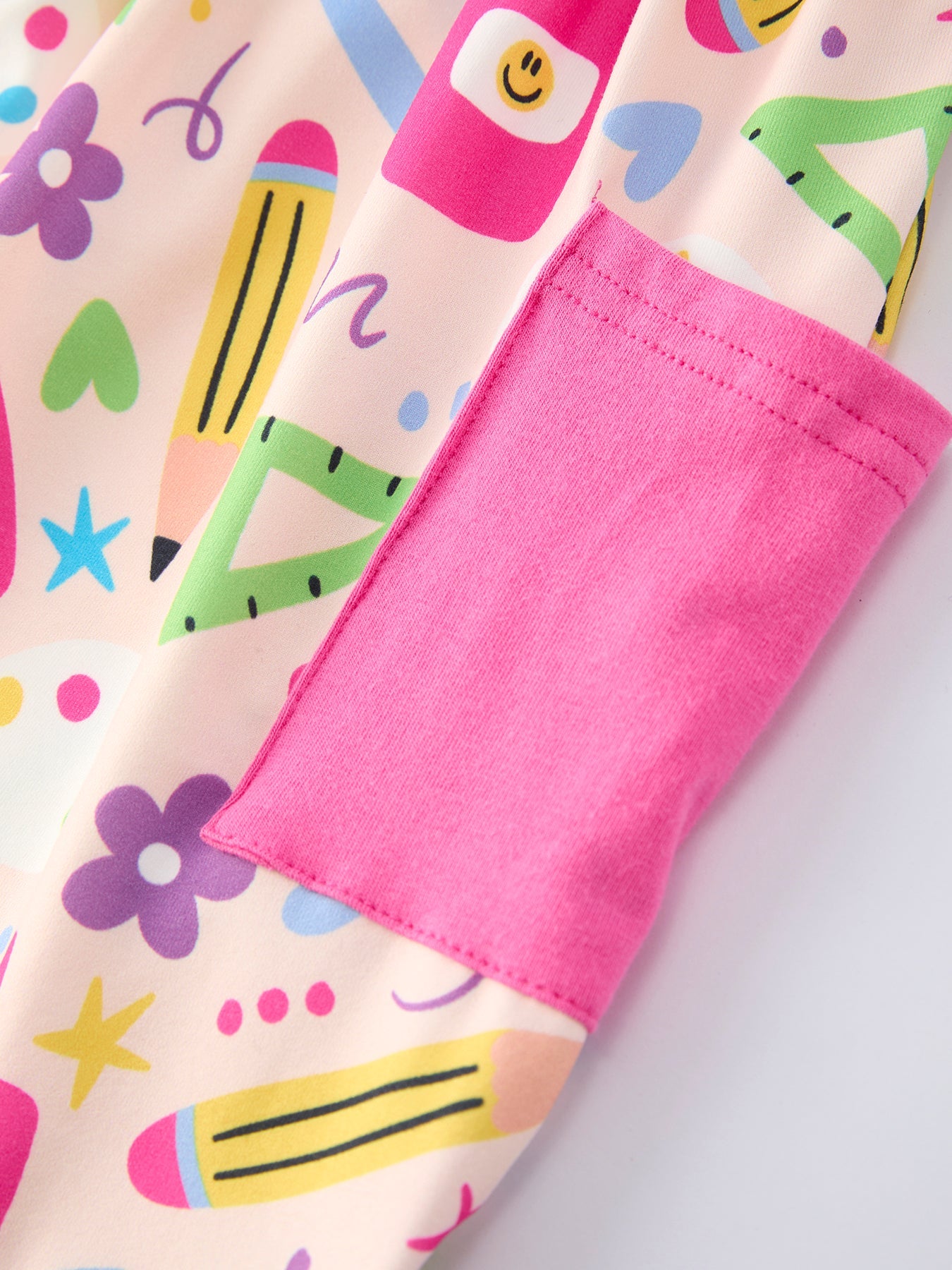 Back To School Print Girls Dress Short Sleeve Pocket