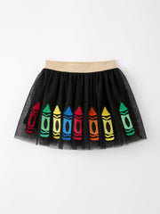 Back To School Crayon Girls Skirt Tulle Applique Skirt