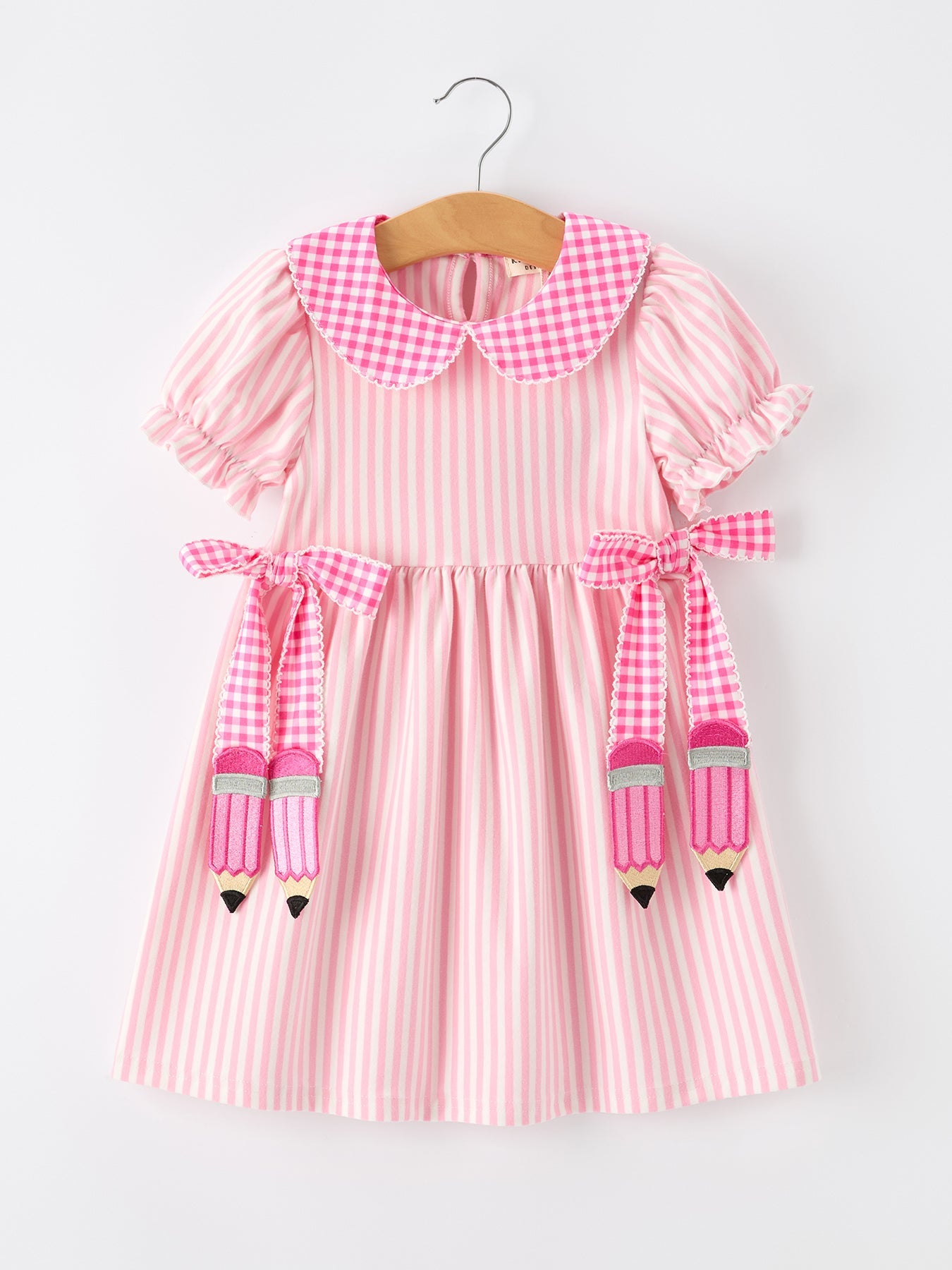 Back To School Girls Striped Lapels Bow Dress