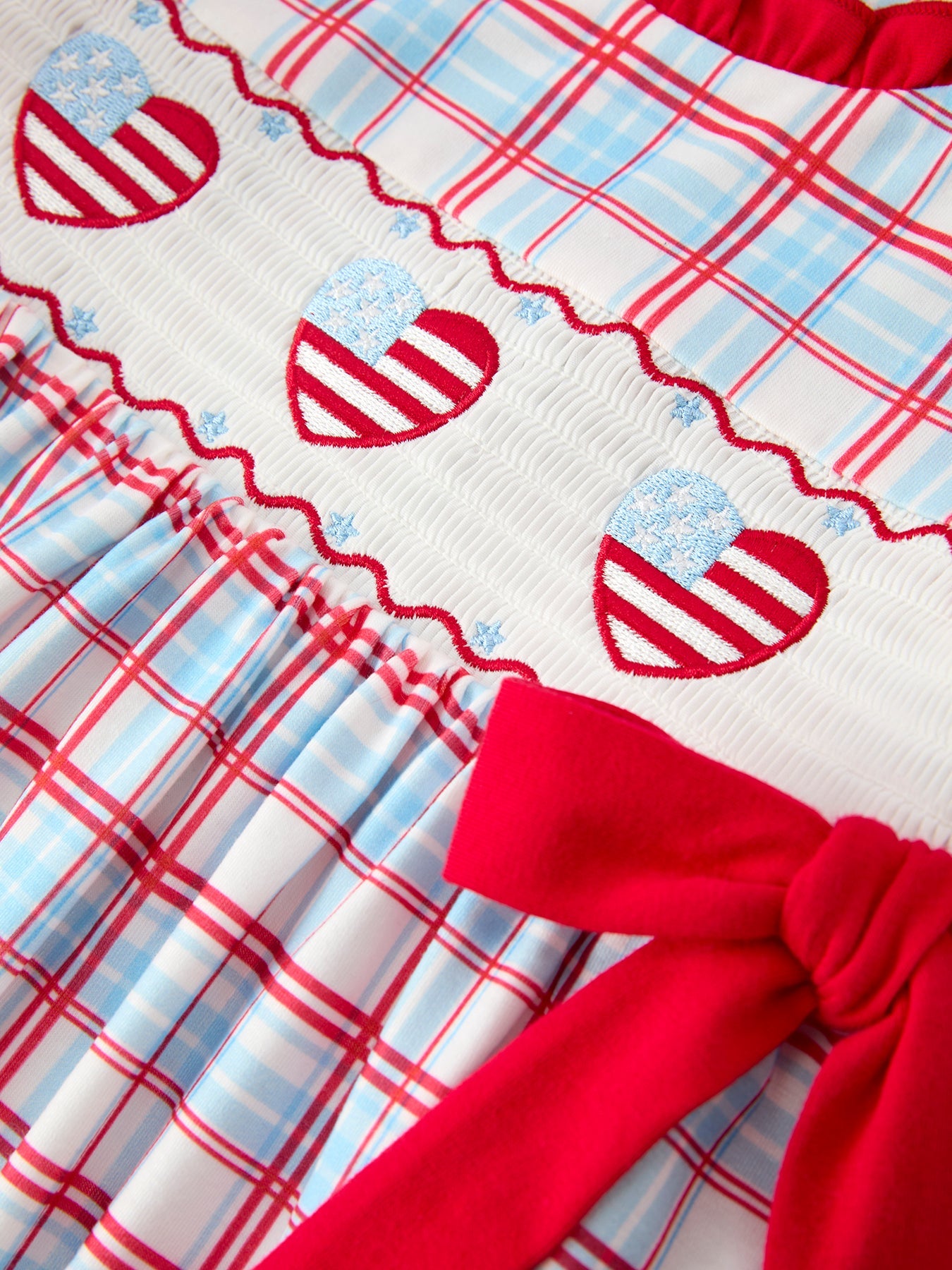 4th Of July Plaid Flag Heart Girl Dress With Bow