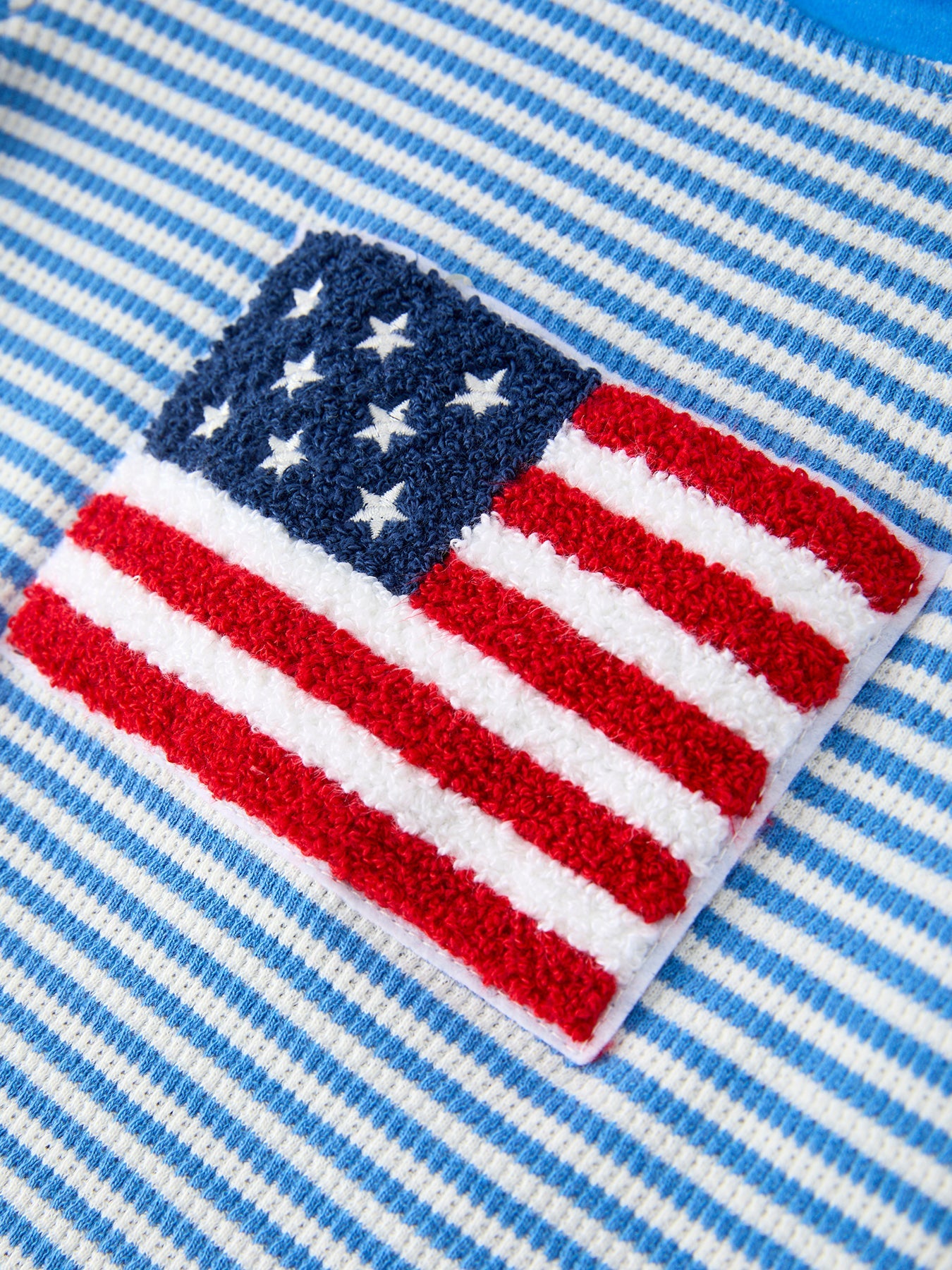 4th Of July Flag Chenille Boys Set Blue Stripe Shorts