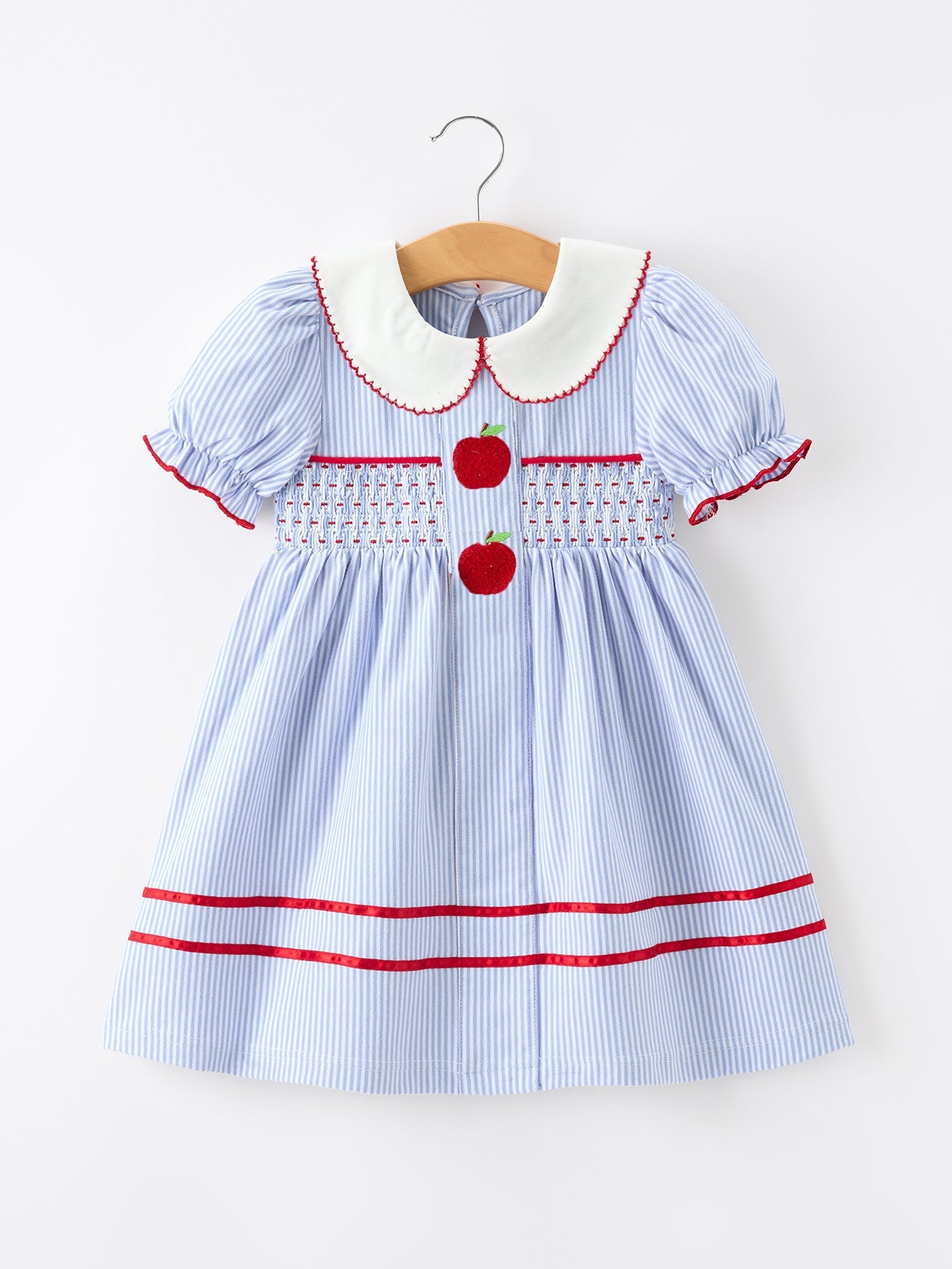 Back To School Apple Chenille Girls Dress Petals Collar