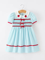 Back To School Apple Applique Girls Dress Petals Collar Bow