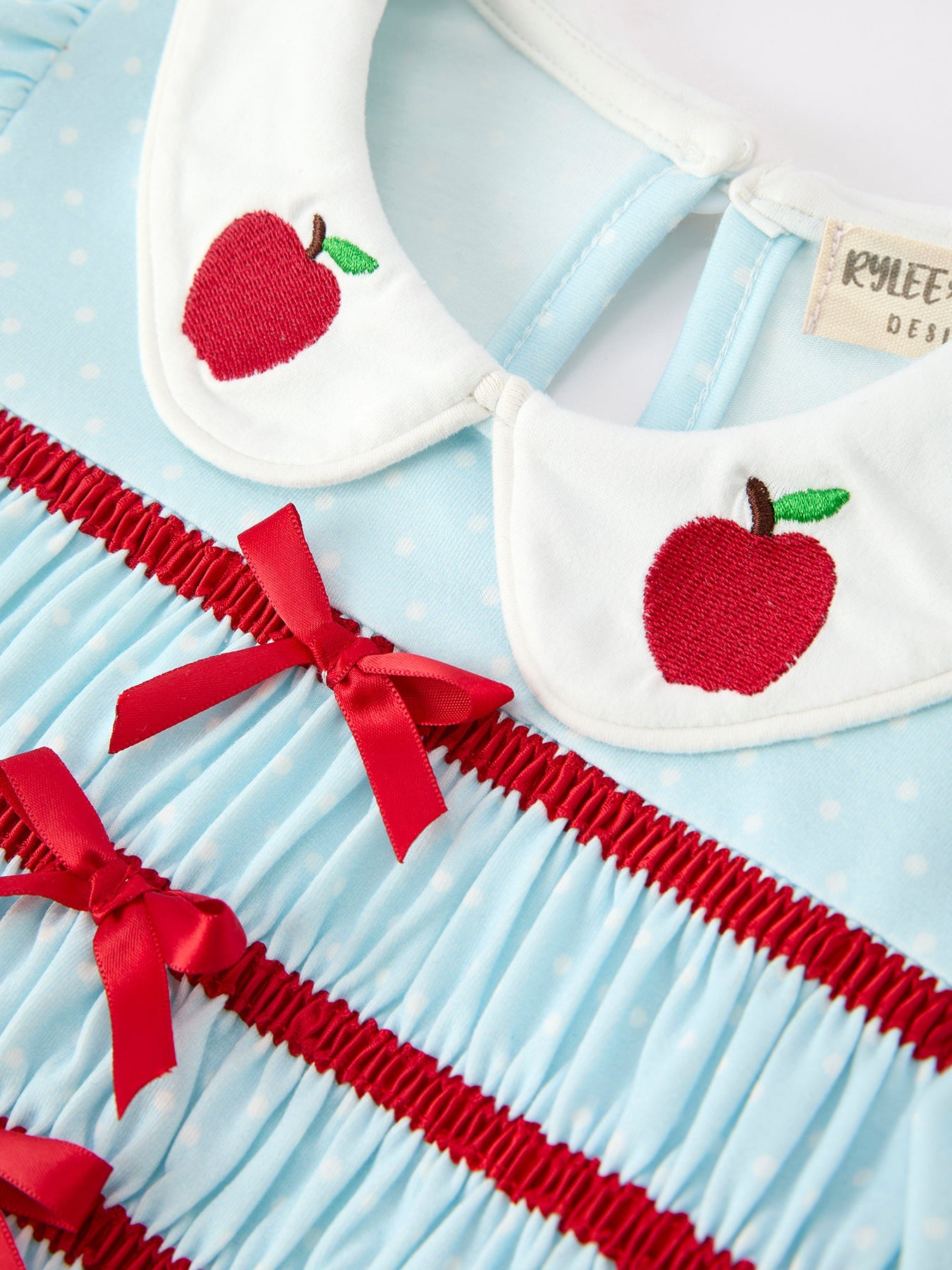 Back To School Apple Applique Girls Dress Petals Collar Bow