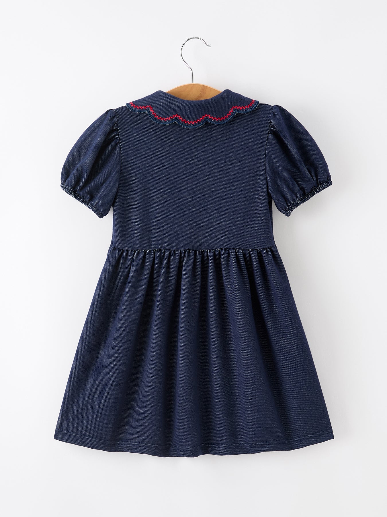 Back To School Apple Applique Girls Dress Petals Collar