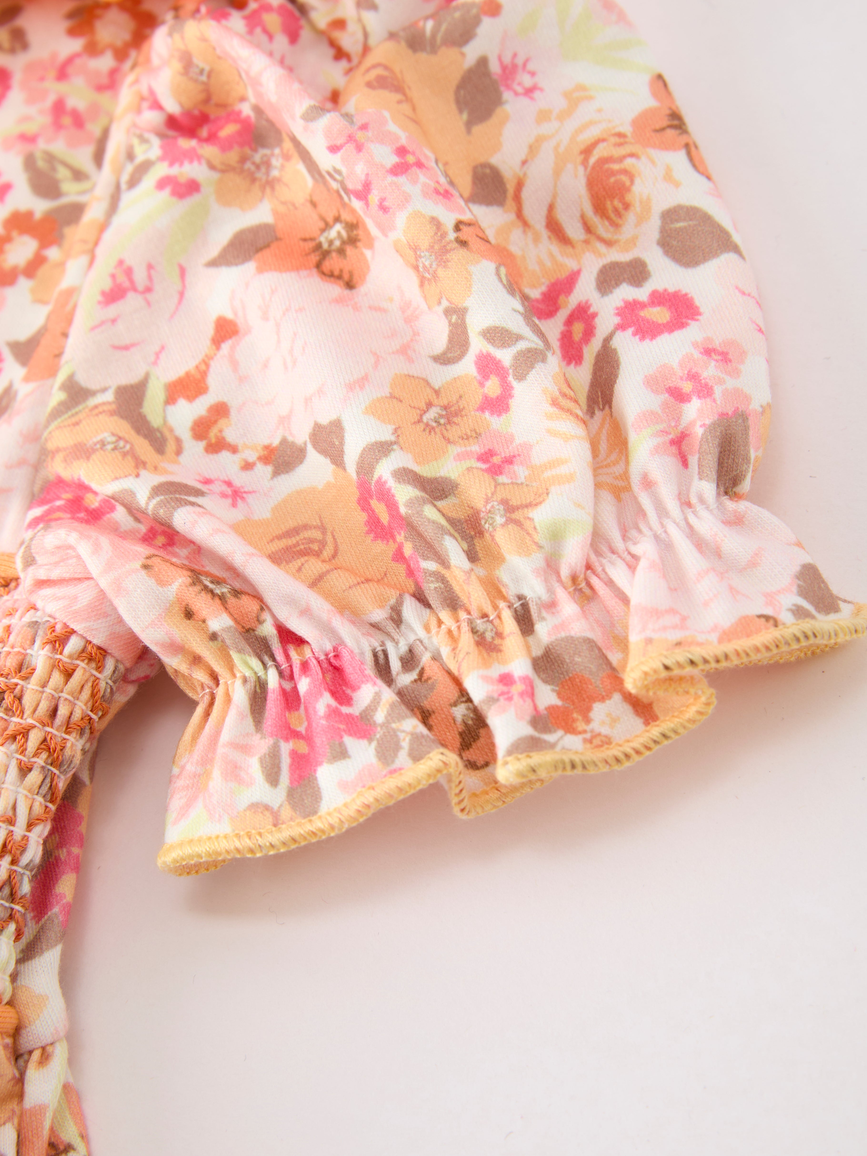 Peach Bow Smocked Floral Girl Dress