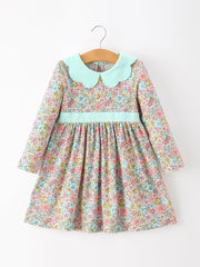 Mint Floral Girl Dress Petals Collar