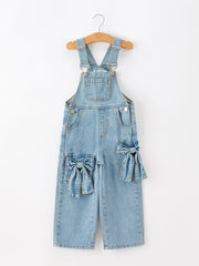 Bow Denim Girl Overalls Wide Leg Jumpsuit