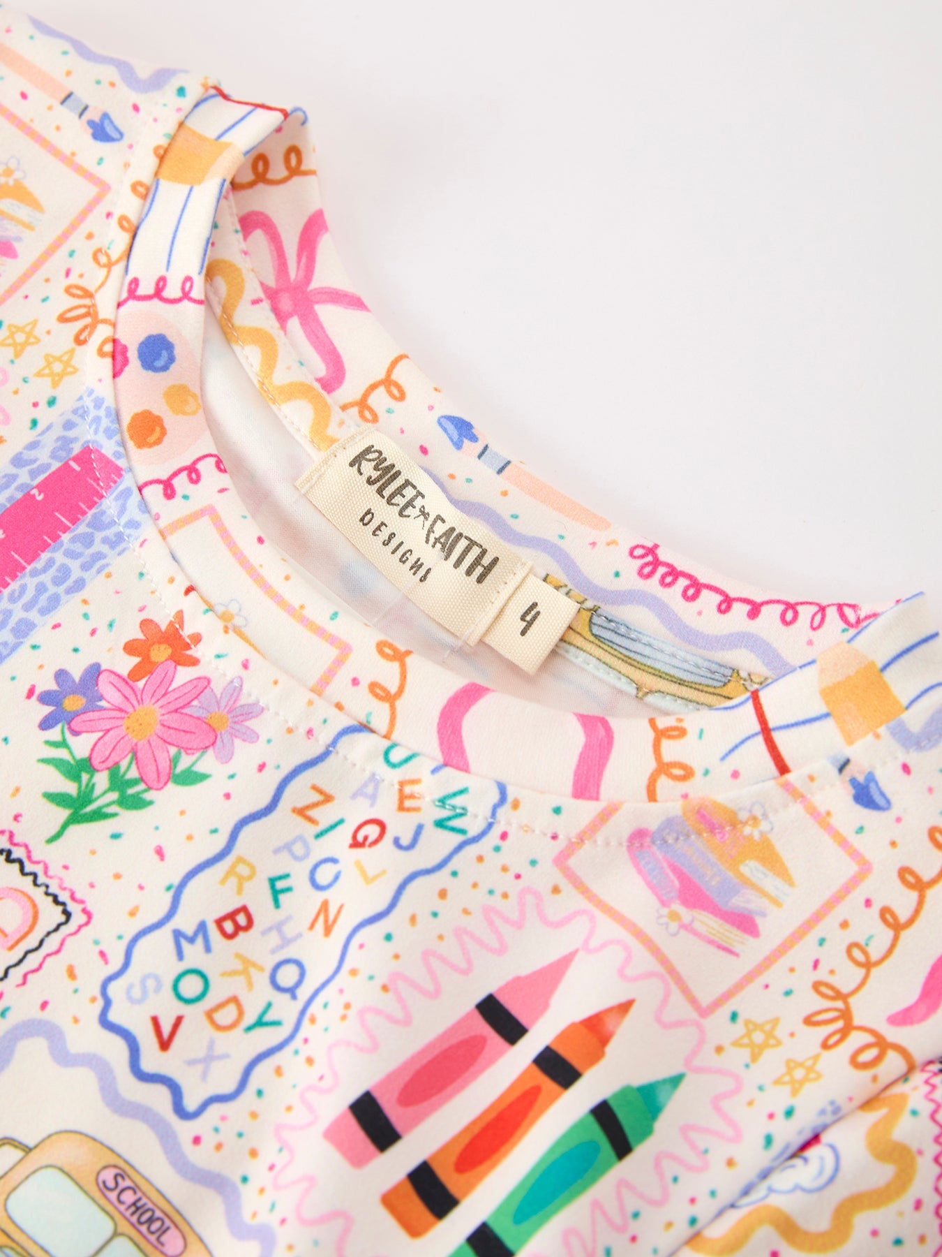 Preorder Back To School Print Girl Short Set Scallop Hem