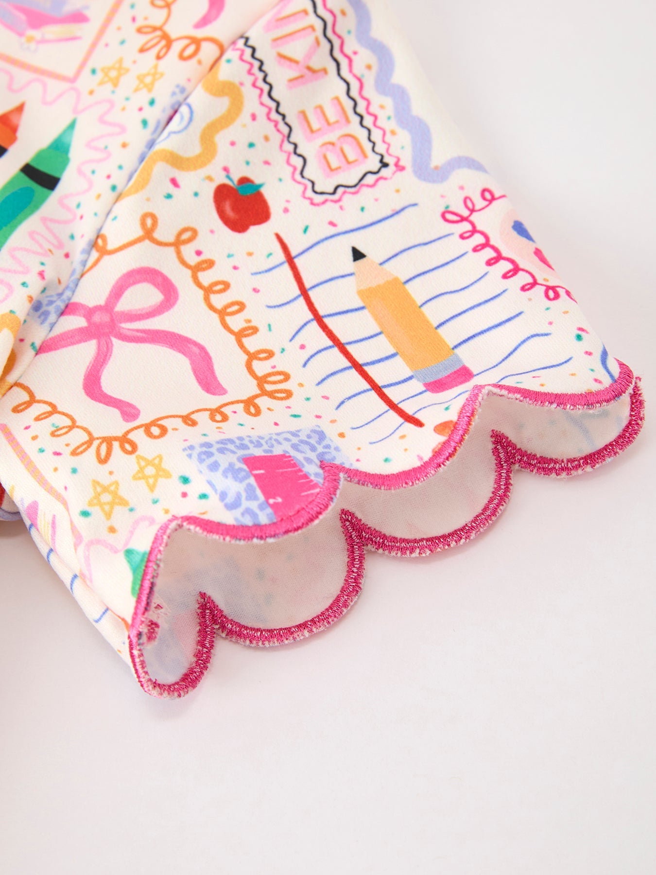 Preorder Back To School Print Girl Short Set Scallop Hem