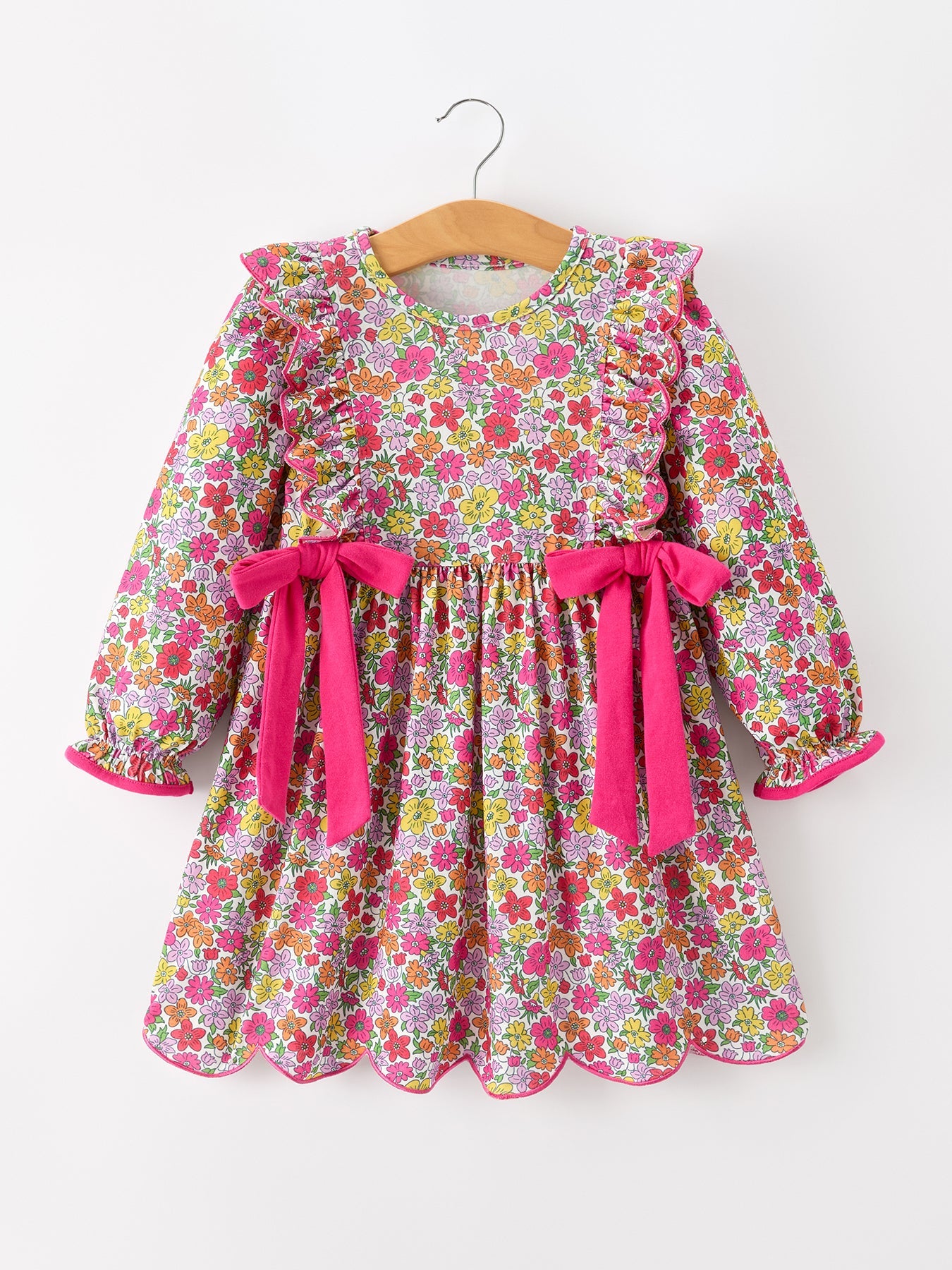Hot Pink Bow Floral Girl Dress