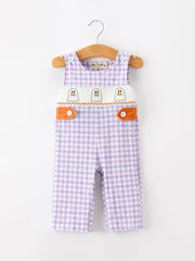 Halloween Ghost Plaid Smocked Baby Boy Romper