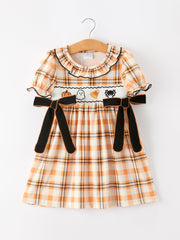 Halloween Plaid Smocked Girls Dress