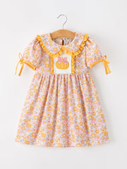 Halloween Pumpkin Floral Girls Dress