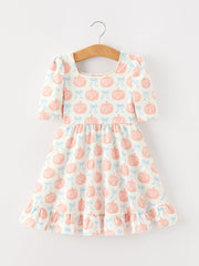 Halloween Thanksgiving Pumpkin Bow Girls Twirl Ruffle Dress