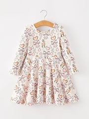 Pink Bow Reindeer Candy Cane Girls Twirl Dress