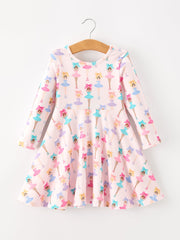 Fall Colorful Ballet Character Girls Long Sleeve Twirl Dress