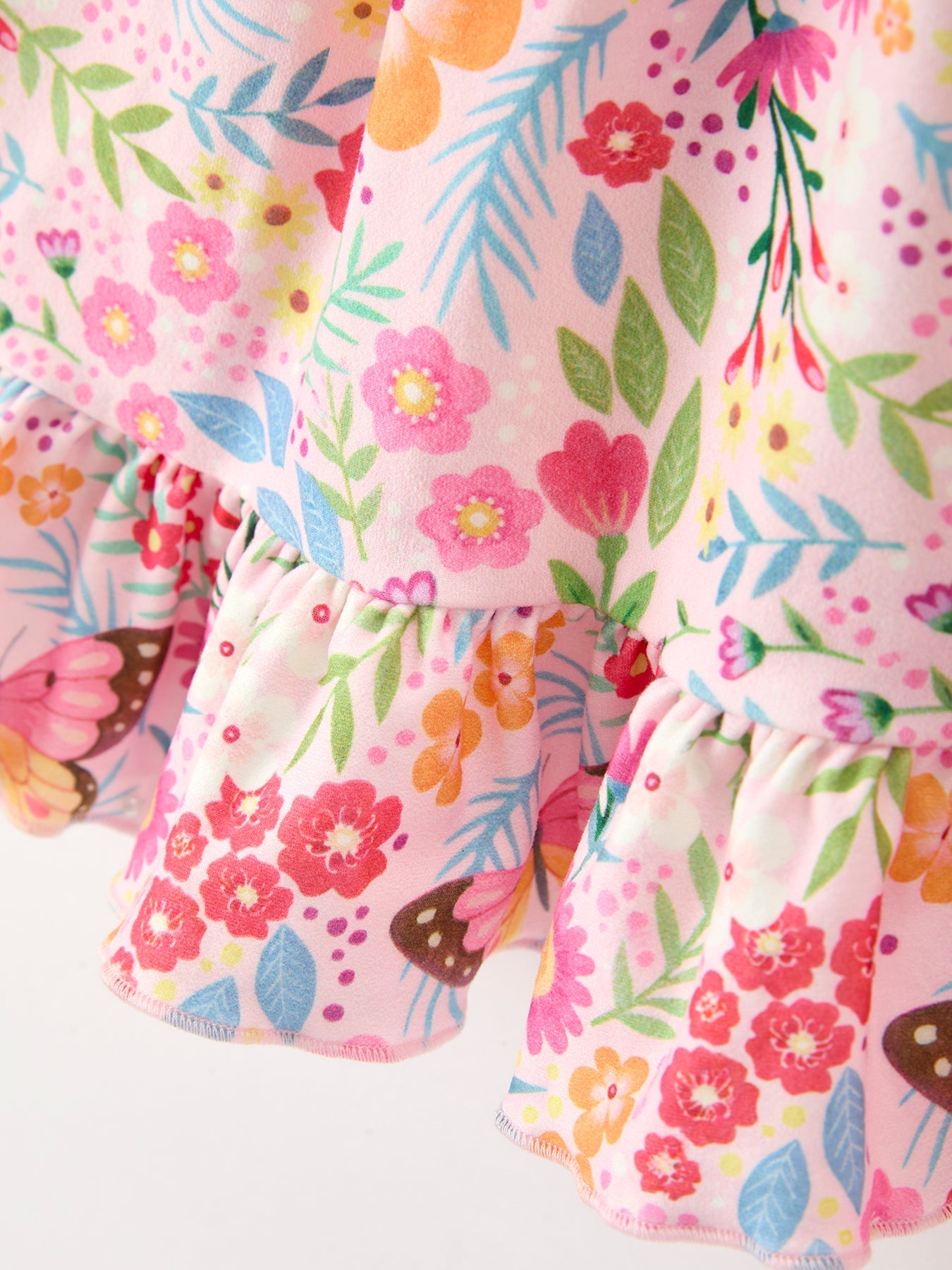 Fall Butterfly Floral Print Girls Ruffle Hem Twirl Dress