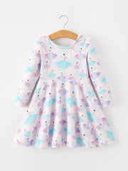 Fall Watercolor Ballet Girls Long Sleeve Twirl Dress