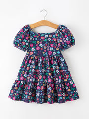 Fall Vintage Wildflower Puff Sleeve Girls Dress