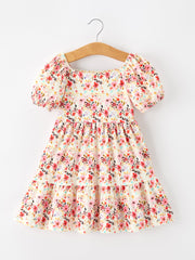 Fall Vintage Floral Puff Sleeve Girls Dress
