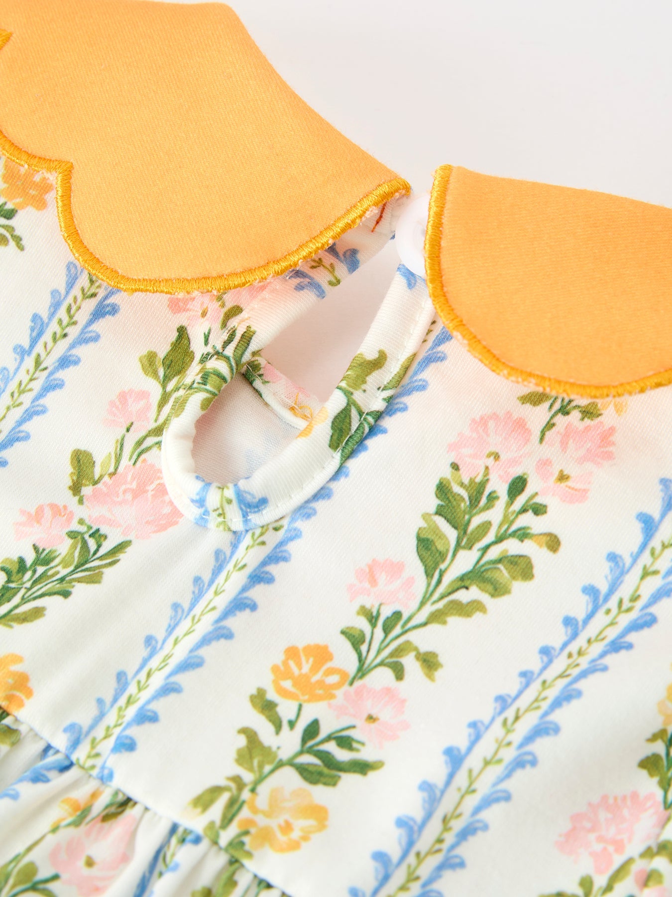 Fall Smocked Floral & Stripe Baby Girl Dress With Scallop Collar