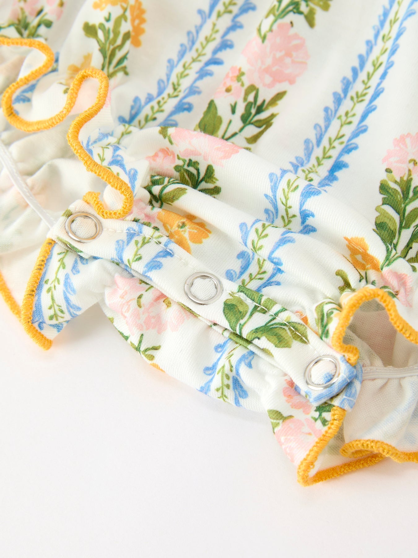 Fall Smocked Floral & Stripe Baby Girl Romper With Scallop Collar