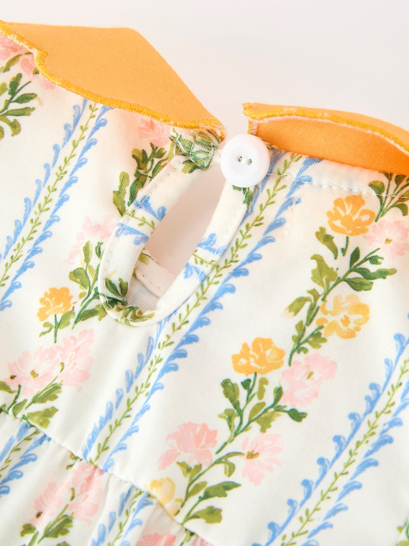 Fall Smocked Floral & Stripe Baby Girl Romper With Scallop Collar