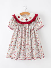 Fall Pumpkin Embroidery Girls Dress Floral Ruffle Collar Dress
