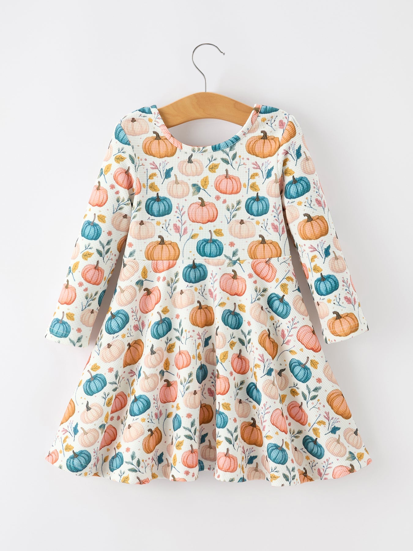 Fall Colorful Pumpkin Girls' Long-sleeved Dress