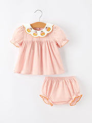 Halloween Pumpkin Embroidered Girls Bloomer Set