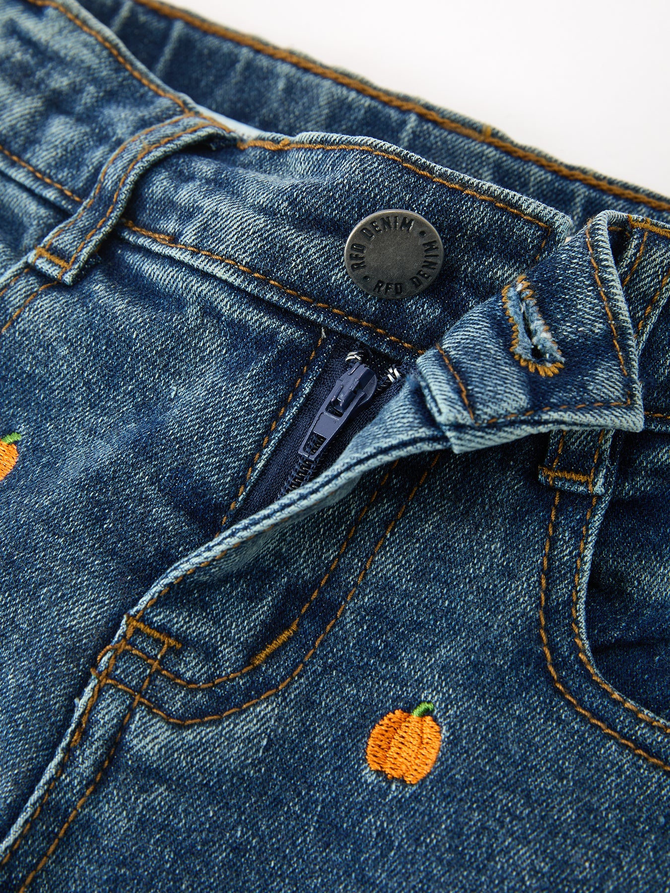Girls Pumpkin Embroidered Flare Jeans Fall Denim Pants With Fringe Hem