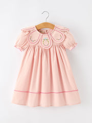 Fall Baby Girl Pink Floral Embroidered Peter Pan Collar Dress