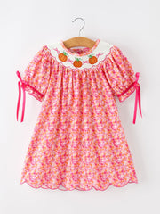 Girls Halloween & Thanksgiving Hot Pink Smocked Twirl Dress