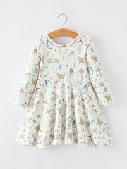 Girls Nativity Scene Winter Print Twirl Dress