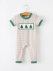 Baby Boy Christmas Embroidered Plaid Jonjon Romper