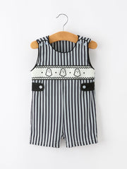 Halloween Ghost Smocked Boys Jon Jon Embroidered Romper