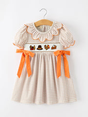 Thanksgiving Smocked Girls Dress Turkey Pumpkin Pie Embroidery