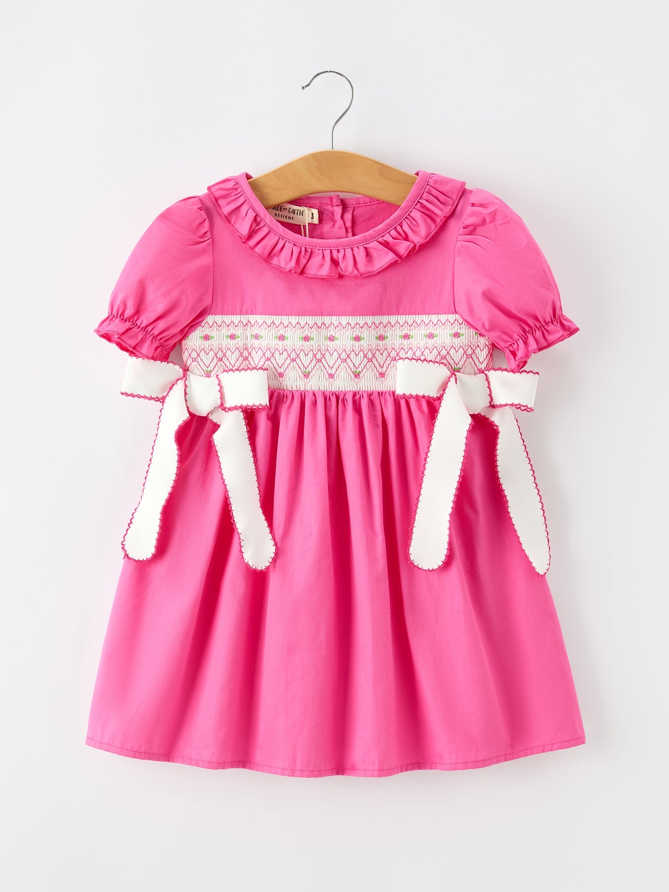 Fall Girl Hot Pink Ruffle Smocked Embroidery Dress