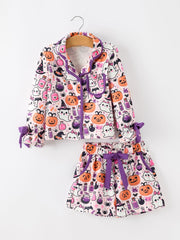 Halloween Pumpkin Ghost Print Girls Pajama Set