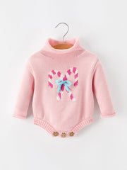 Christmas Candy Cane Bow Knit Baby Girls Romper