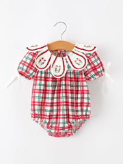 Red Christmas Plaid Wreath Baby Girl Bubble Romper