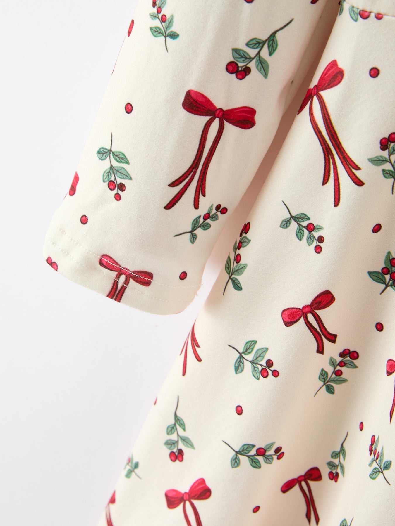Girls Christmas Bow & Berry Print Twirl Dress