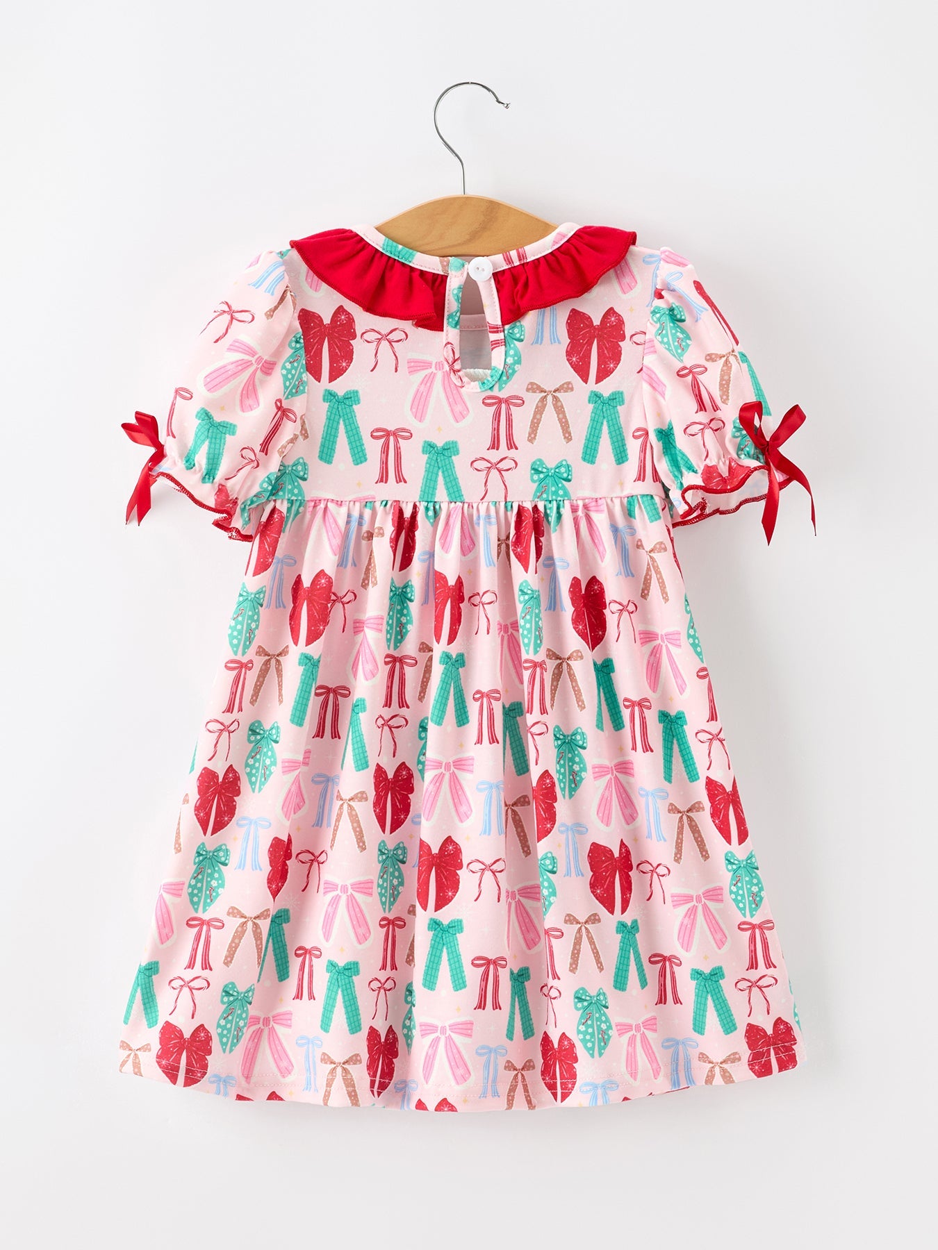 Girl Christmas Smocked Dress Red Green Bow Holiday Party Dress