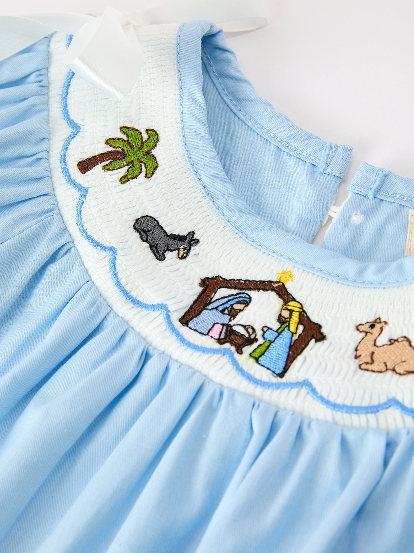 Christmas Nativity Smocked Baby Bubble Romper