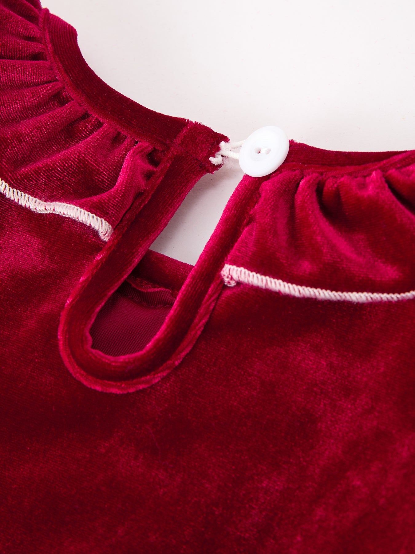 Christmas Velvet Smocked Girls Dress With Pearl Detail