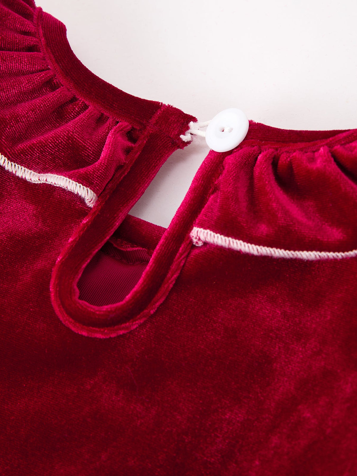 Christmas Velvet Smocked Girls Dress With Pearl Detail