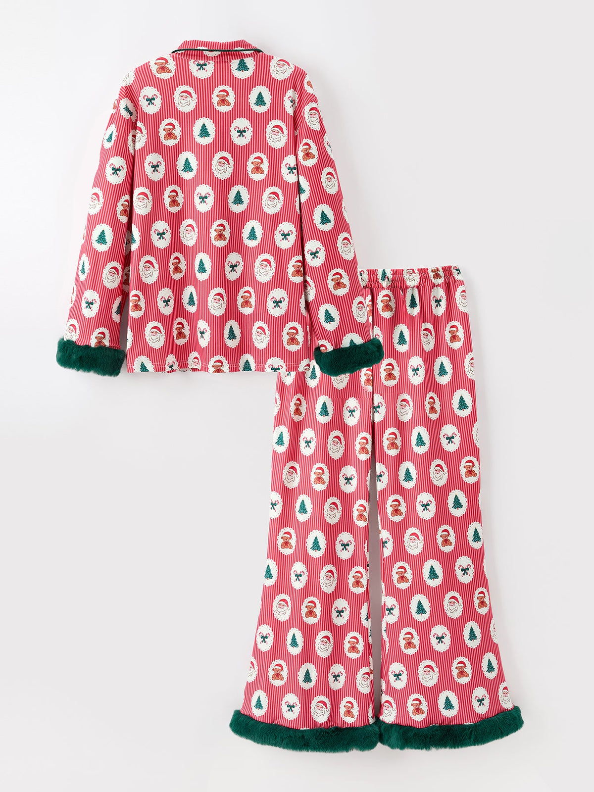 Mommy And Me Christmas Santa Print Pajama Set With Fur Trim
