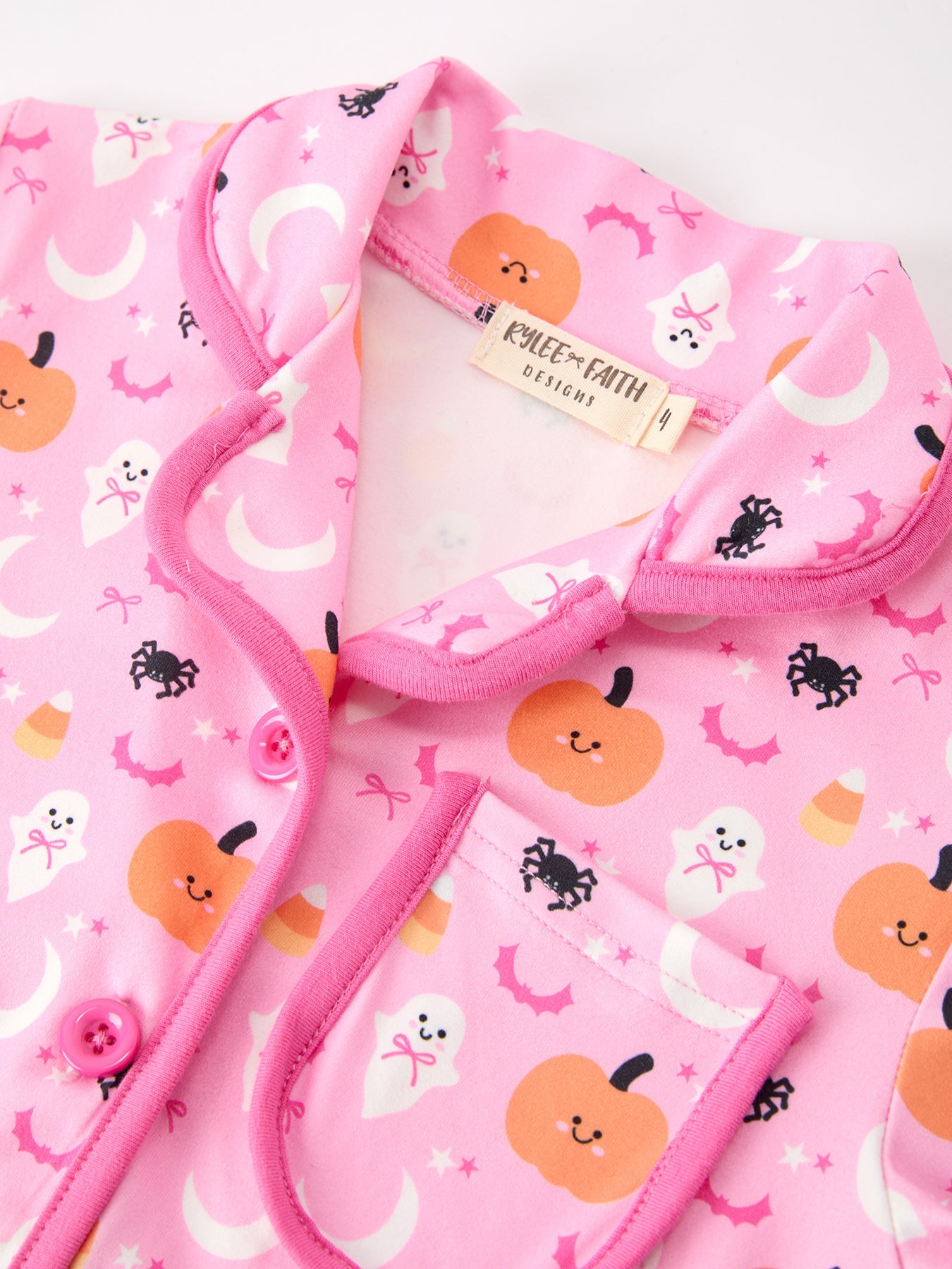 Halloween Pumpkin Ghost Print Girls Pajama Set Long Sleeve Top And Shorts